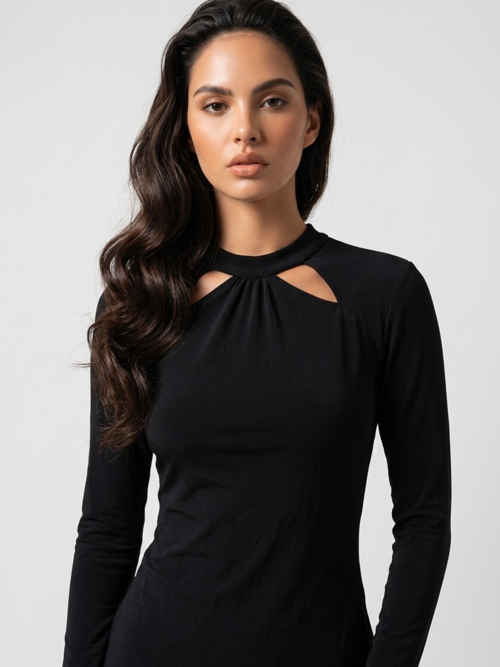 MICHAEL Michael Kors Black Long-Sleeve Cutout Neck Top